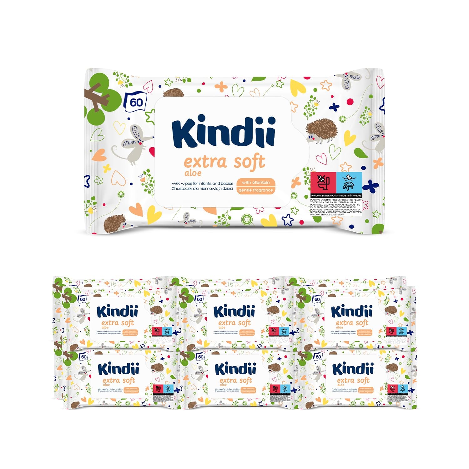 Kindii Natural Balance wet wipes for babies – (1 x 60 pcs.) Wet wipes for babies and children – Protective, Aloe Vera, Delicate fragrance – 60 pcs.