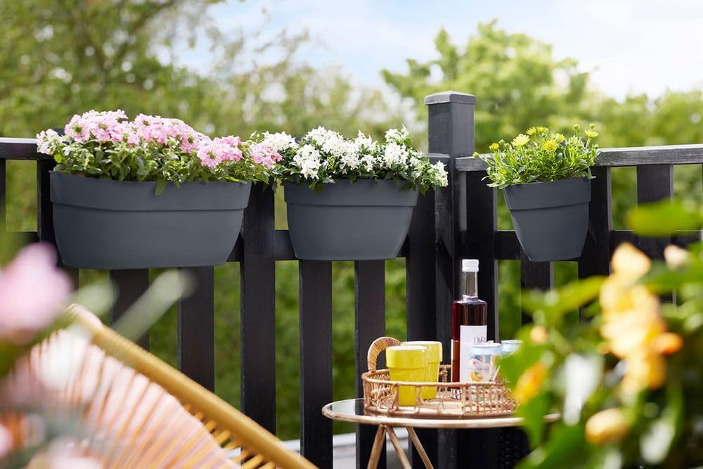 elho Vibia Campana Easy Hanger L 46 - Ghiveci pentru balcon și exterior - Ø 46,0 x Î 26,5 cm - Negru/Antracit