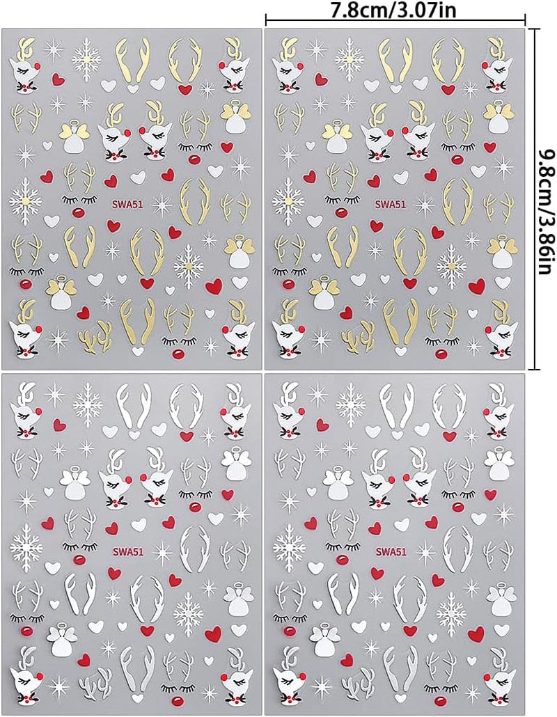 Autocolante de unghii cu fulgi de zăpadă și desene animate, autocolante de unghii de Crăciun, autoadezive, design de unghii de Crăciun, artă pentru unghii, cerbi, fulgi de zăpadă, autocolante de unghii de Crăciun, accesorii pentru unghii de iarnă