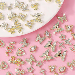 24 Stück Nagel-Charms, Y2K-Legierung, Nail Art, Strass-Charms, 3D-Herz, Schleife, Schmetterling, Charm Mit Strasssteinen, Kirsch-Nagel-Edelsteinen, Glänzender Schmuck