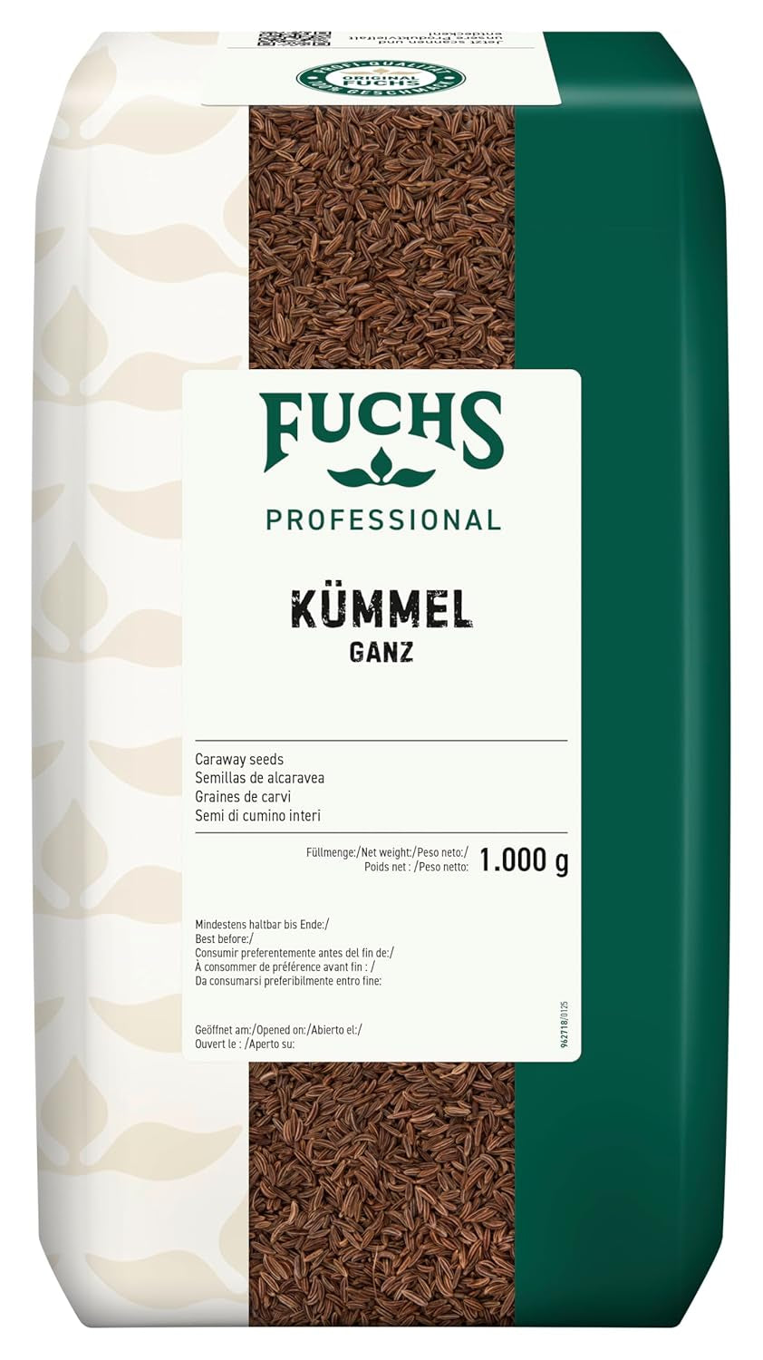 Fuchs Professional - Kümmel ganz | Ungemahlen, zum Würzen von Bratkartoffeln oder Krautgerichten | Profi-Qualität für Großverbraucher und Gastronomie | 1 kg im recyclable bag