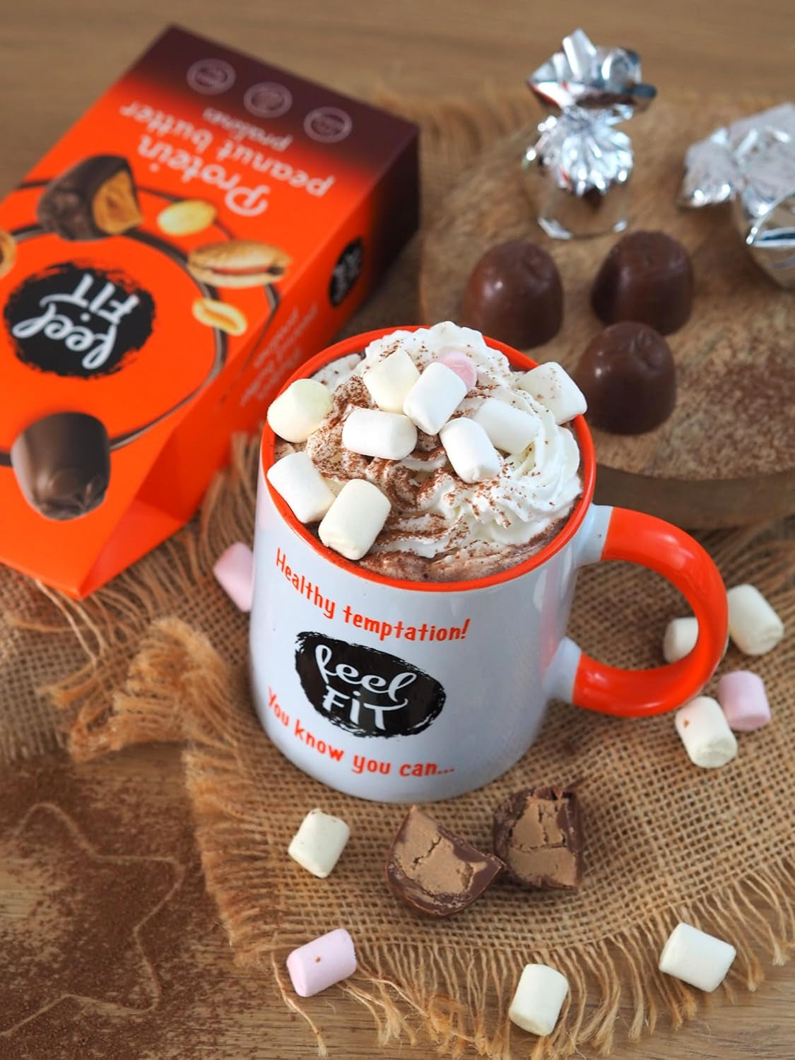 Feel FIT Peanut Butter Protein Pralines in High Quality Milk Chocolate, No Added Sugar, 17% Protein, Gluten Free 66g (1 Pack)