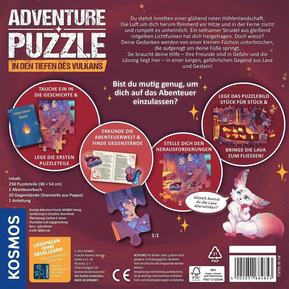 KOSMOS 684853 Den Tiefen Des Vulkans Adventure Puzzle, 258 Pieces, Interactive Adventure Puzzle for Kids 8+, Discover an Adventure Story with Each Puzzle Piece Puzzle Naty Shop
