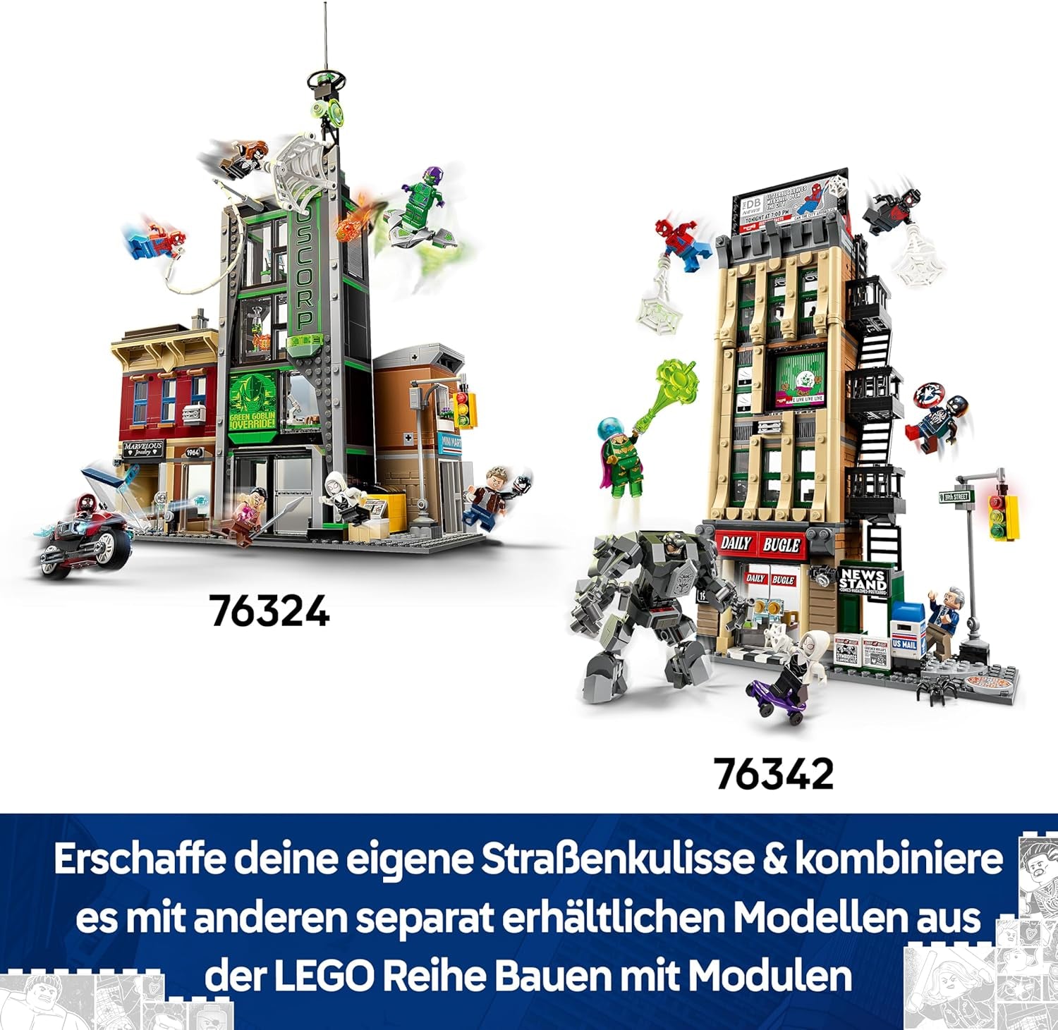 LEGO | Marvel Spider-Man Vs. Mysterio: Daily Bugle - Superhelden Spielzeug mit Mech Actionfigur und 7 Minifiguren - Kinder Geschenk für Jungen ab 10 Jahren, Mädchen und Fans - 76342