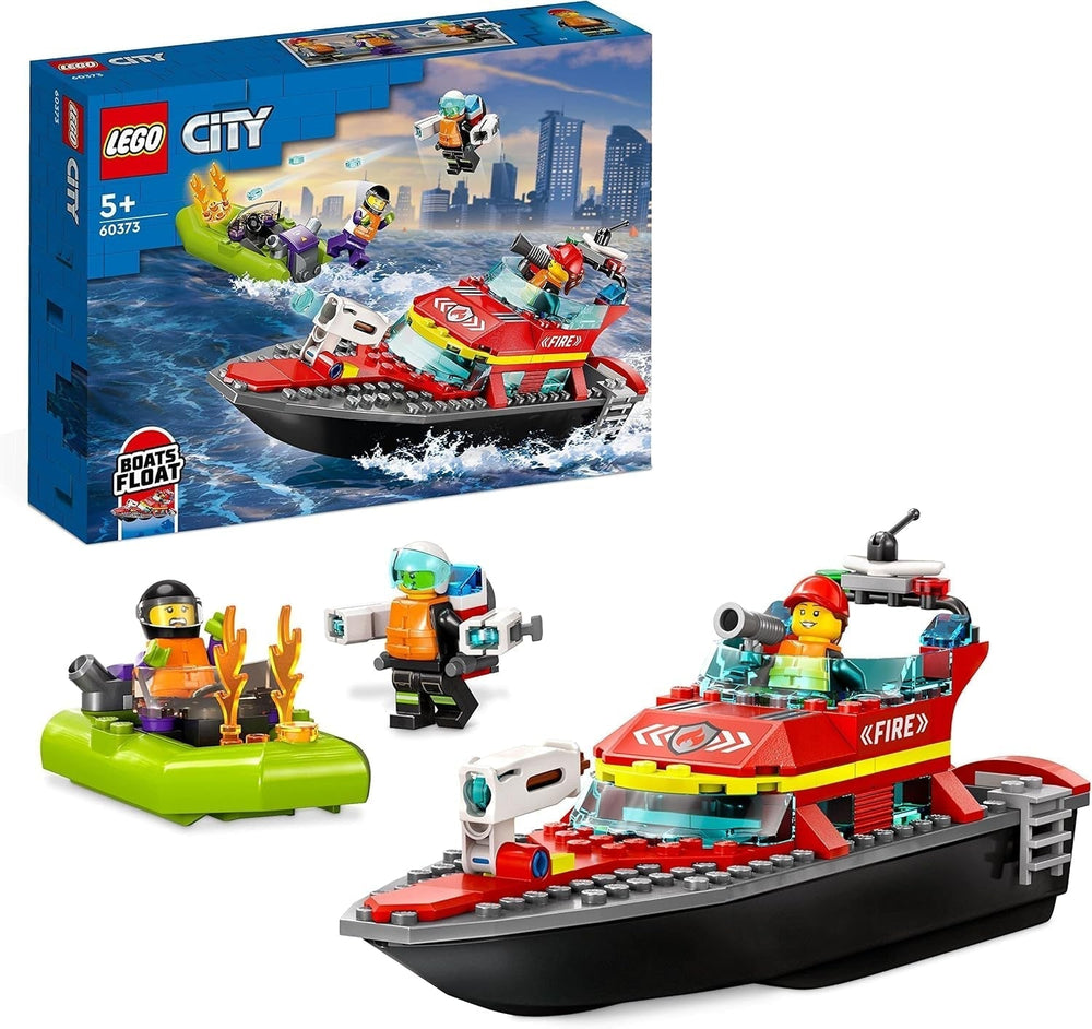 LEGO 60373 City Fire Boat, jucărie care plutește în apă, cu barcă de curse, 3 minifigurine și Jetpack, idee de cadou pentru băieți și fete de la 5 ani în sus Seturi de constructie Besuche den LEGO-Store Titlu implicit