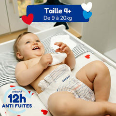 - Diapers size 4+ (9-20 kg) - healthy and highly absorbent - 12 hour leak proof - no unwanted substances - made in France - affordable price - 126 disposable diapers