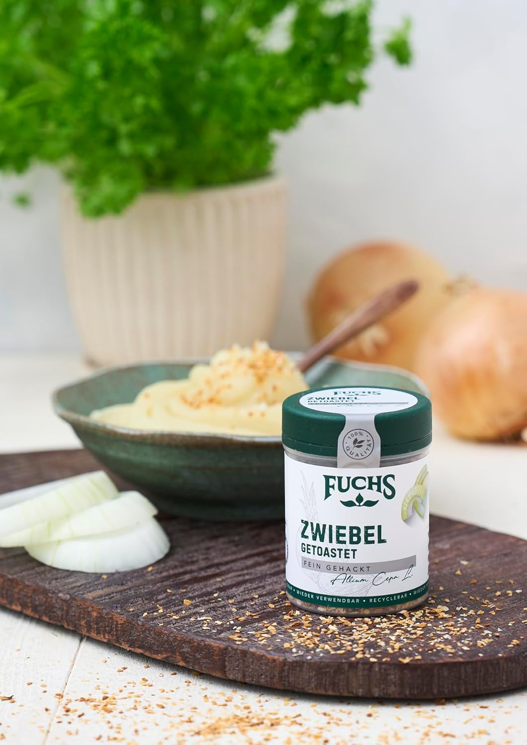 Fuchs Gewürze - Zwiebel getostat - finely chopped Zwiebeln für Dips, Schmorgerichte oder Hamburger - natural Ingredients - 55 g in wiederverwendbarer, recyclebarer Dose