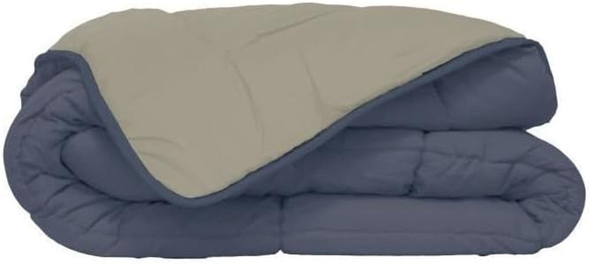 Poyet Motte Washable quilt with fixed cover - 140X200 Cm - Petrol blue/mastic beige Quilts and quilts Naty Shop Gray 140 X 200 Cm