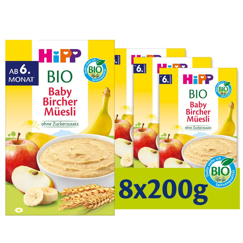 HiPP Organic Baby Bircher Muesli (8 x 250g), from 6 months, no added sugar, extra tender cereal flakes - easily digestible breakfast of the best organic quality