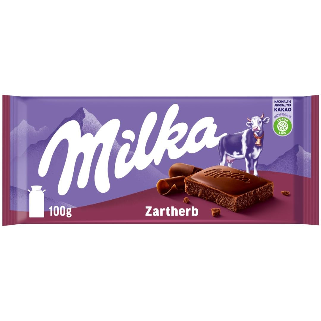 Milka Zartherb - alpine dark milk chocolate with a delicate hint of cocoa in a multipack - 25 x 90g
