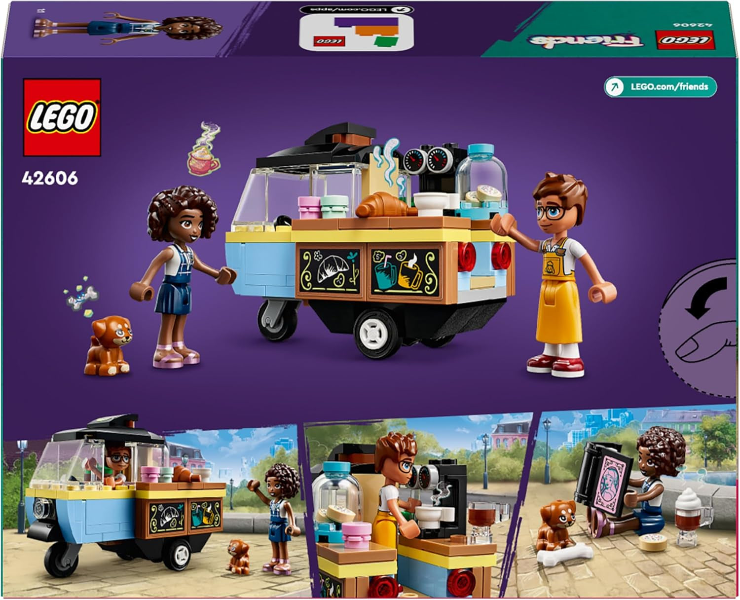 LEGO Friends Rolling Café Small Baking Toy for Kids, Gift for Girls and Boys 6 Years Old, Educational Toy with Aliya, Jules and Aira the Dog 42606 Building Sets Beuche den LEGO-Store
