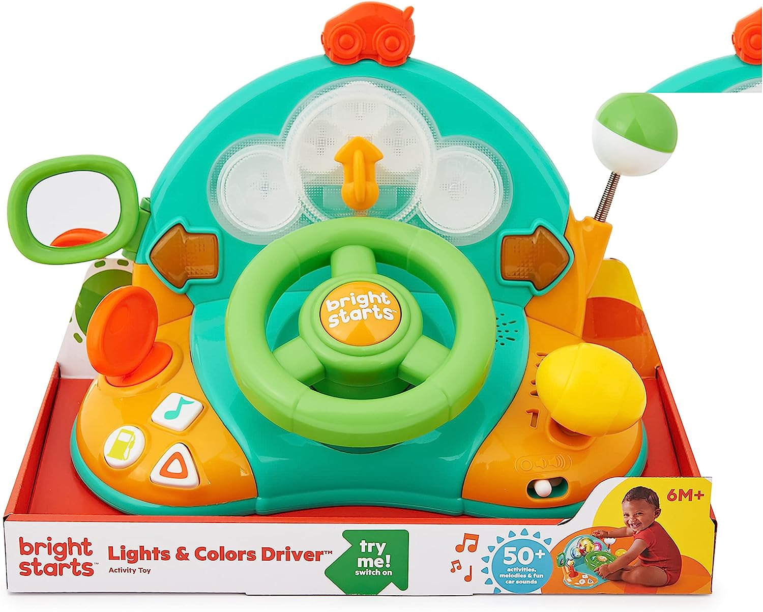 Bright Starts, volan de jucărie, Lights & Colours Driver, cu muzică, zgomote de mașină, indicatoare, levier de viteze și multe altele Jucarii Bebe Naty Shop