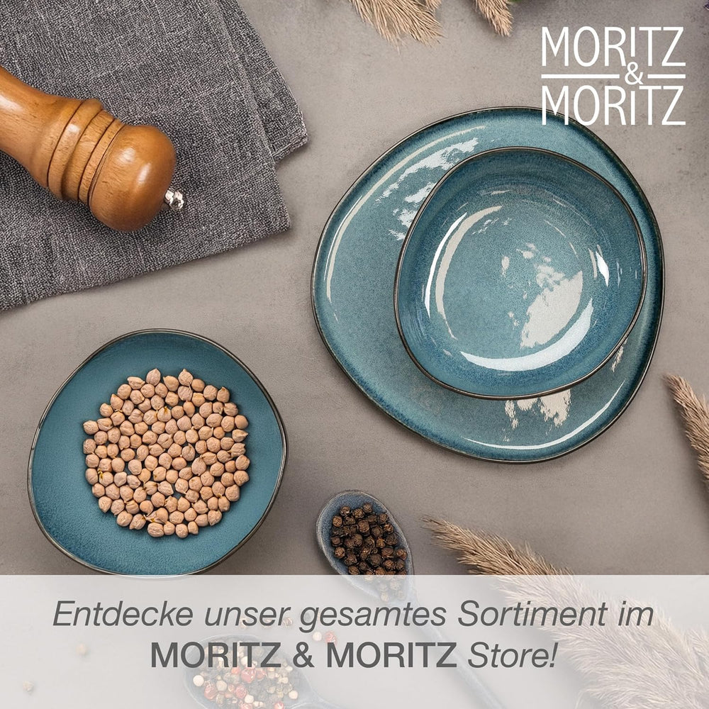 Set de boluri de servire Moritz & Moritz ORGANIC, albastru - 2 boluri mari din gresie de înaltă calitate, moderne și atemporale, potrivite pentru cuptorul cu microunde și mașina de spălat vase - perfecte pentru salate, paste, gustări și multe altele