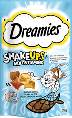 DREAMIES SHAKE UPS Multivitamine Seafood Festival, recompense pentru pisici în pliculețe porționate - 55g (6 pliculețe)