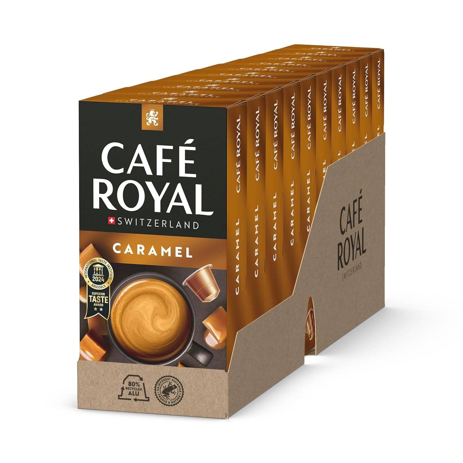 Café Royal Caramel Flavoured Kaffee – Nespresso®-kompatible Kaffeekapseln, cremig, helle Röstung, 100 % Arabica, Rainforest Alliance, 100 Kapseln