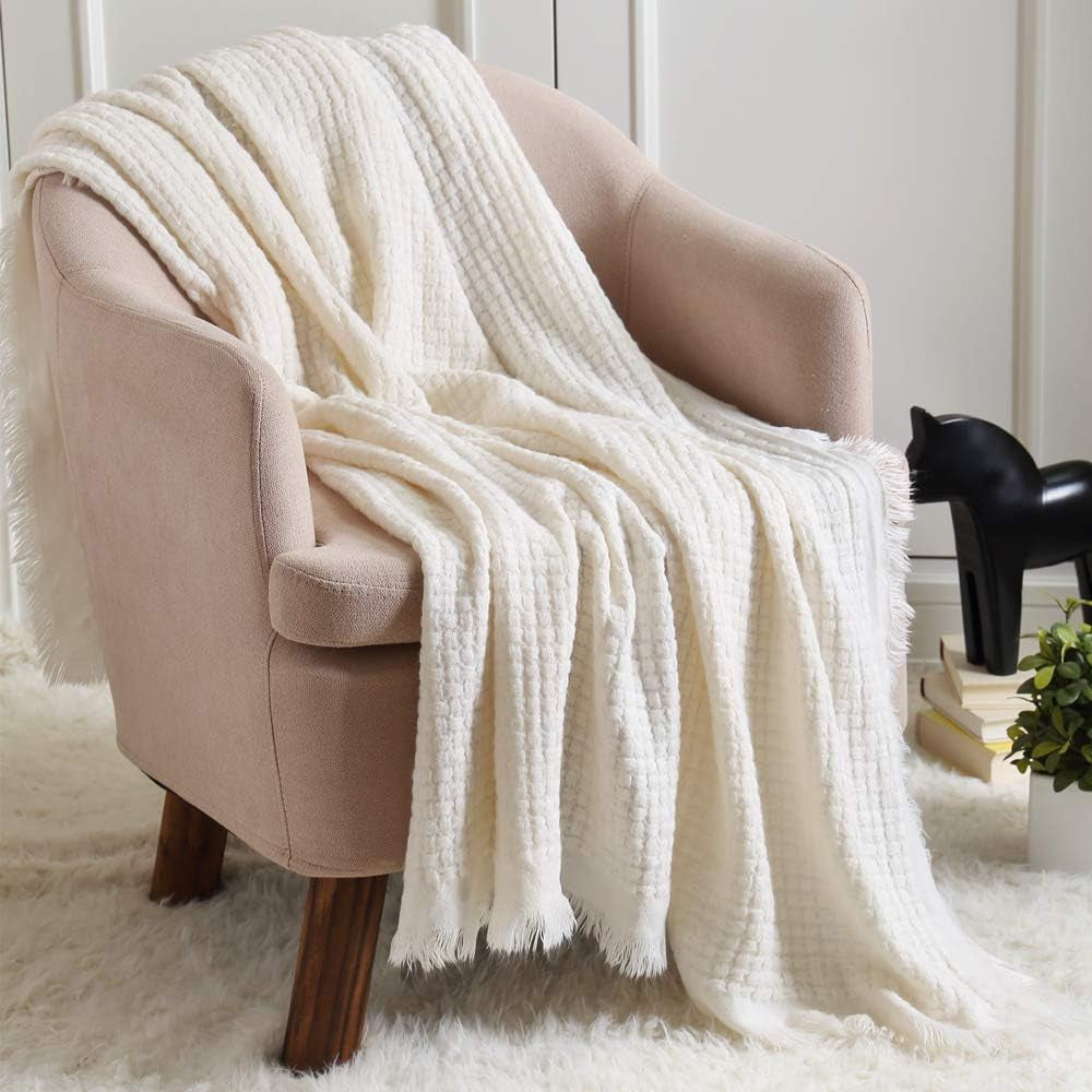 CREVENT Rust Knitted Blanket for Couch Couch Chair Bed Home Decor Soft Warm Cozy Lightweight Spring Summer Fall (127.8 X 152.4 cm Caramel / Brown / Burnt Orange) CREVENT Ivory Waffle Beds and Blankets