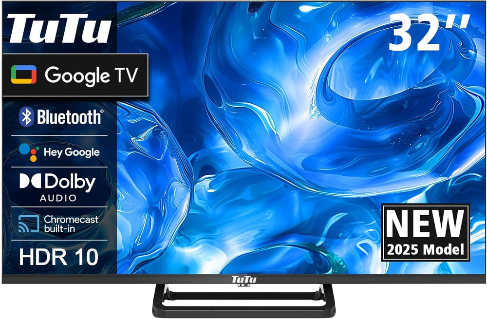 TuTu TUV32HQ1B Smart TV de 32 de inci, televizor LED HD de 80 cm cu Wi-Fi, App Store, tuner triplu (DVB-T/T2, DVB-C, DVB-S/S2), HDMI, USB