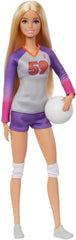 Barbie Made to Move - Păpușă jucătoare de volei cu tricou și minge - 22 de articulații pentru joc realist, include echipament de volei și sport, HKT72