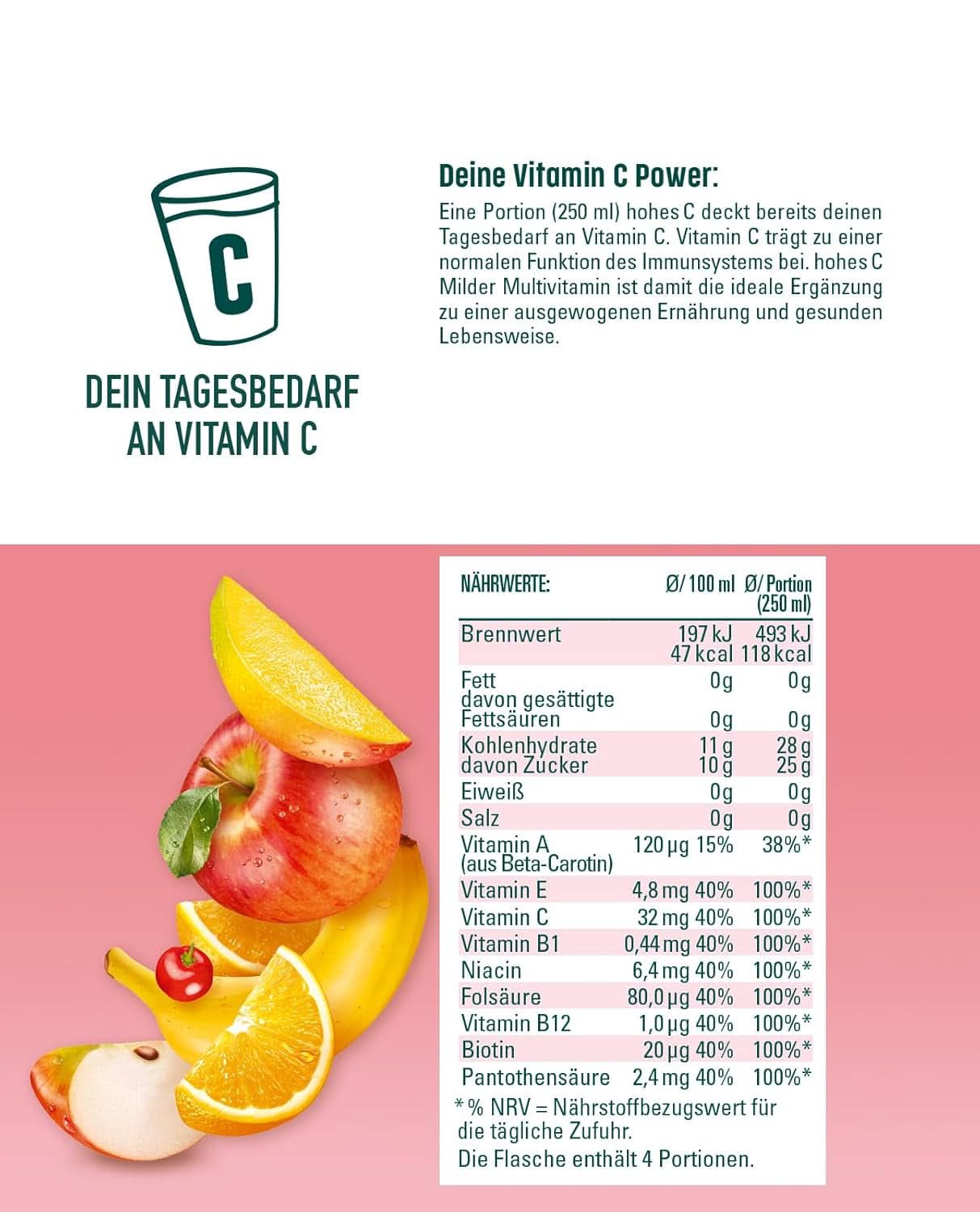 High C Mild Multivitamin (1 X 1.5L), 100% juice, apple, orange, acerola, mango, 7 vitamins, No added sugar according to law, Less acid, Vegan Non-alcoholic drinks Naty Shop