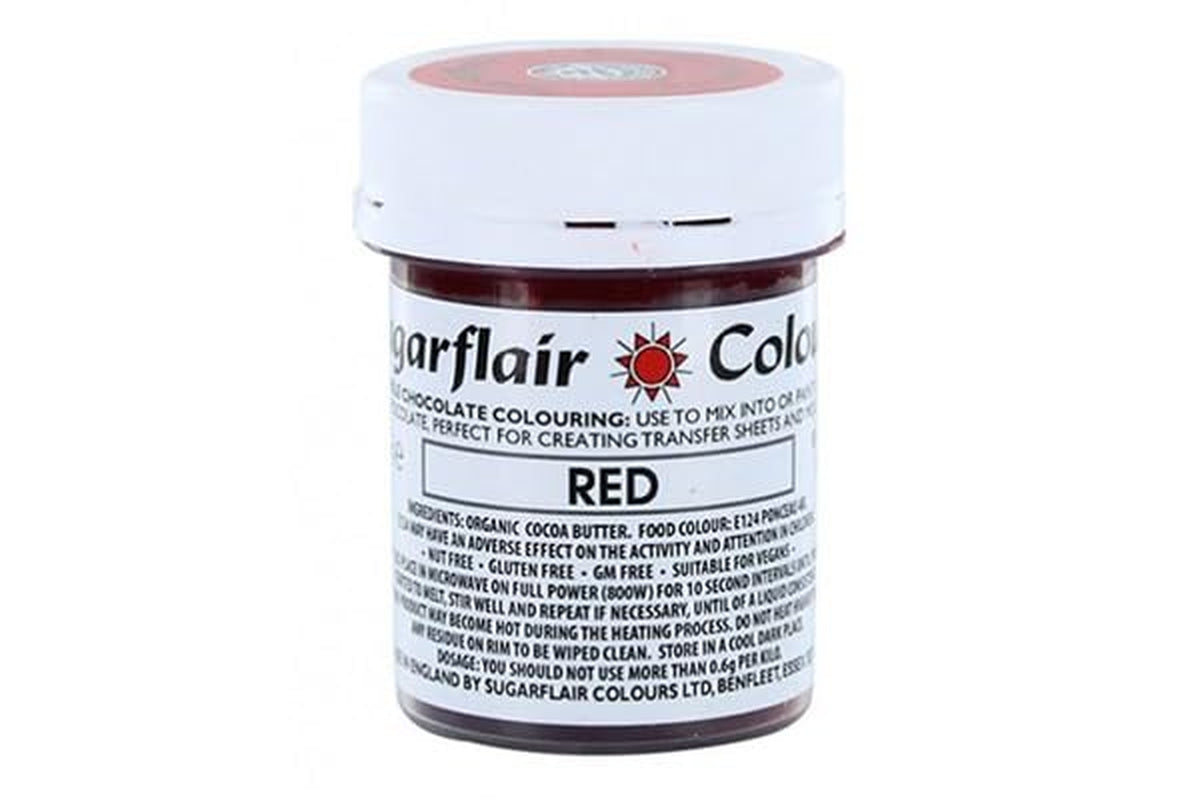 Colorant alimentar Sugarflair Chocolate Colorant alimentar pentru ciocolată roșie - Unt de cacao organic colorat, colorant ciocolată pentru colorarea ciocolatei, praline - 35g
