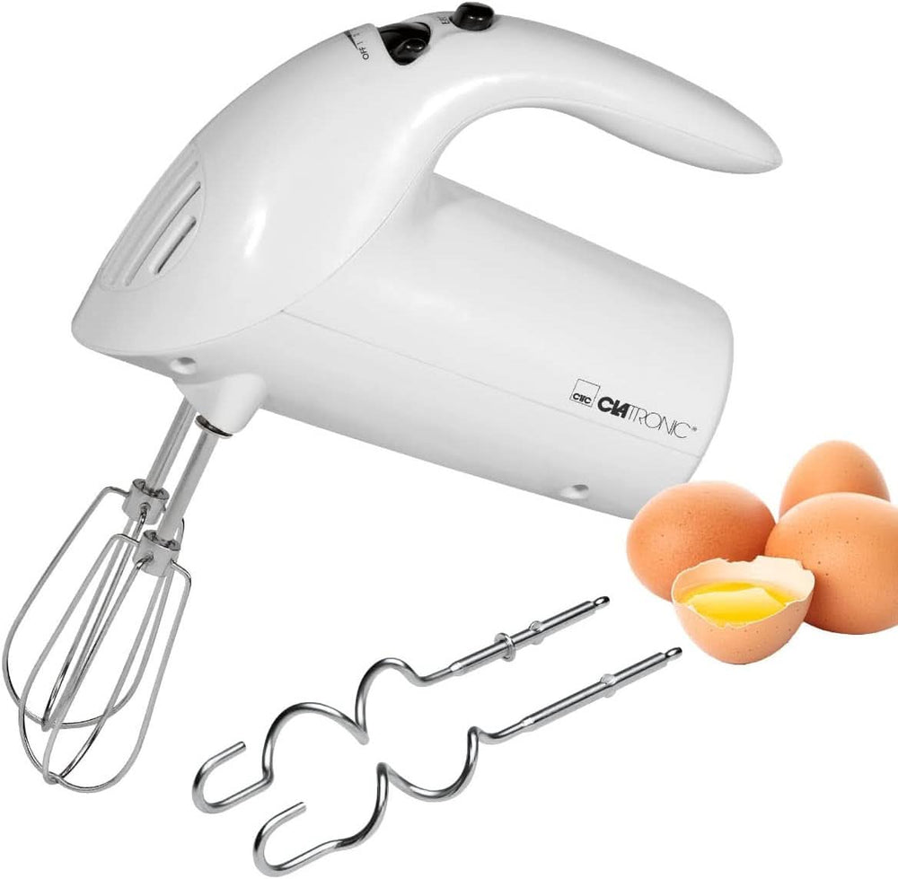 Clatronic Mixer | Kraftvoller 400 Watt-Motor | Hand mixer | Turbostufe & 5 Geschwindigkeitsstufen | Hand mixer | Spülmaschinengeeignete Edelstahlquirle Und -Knethaken | HM 3775 Kitchen Naty Shop Weiß 250 Watt