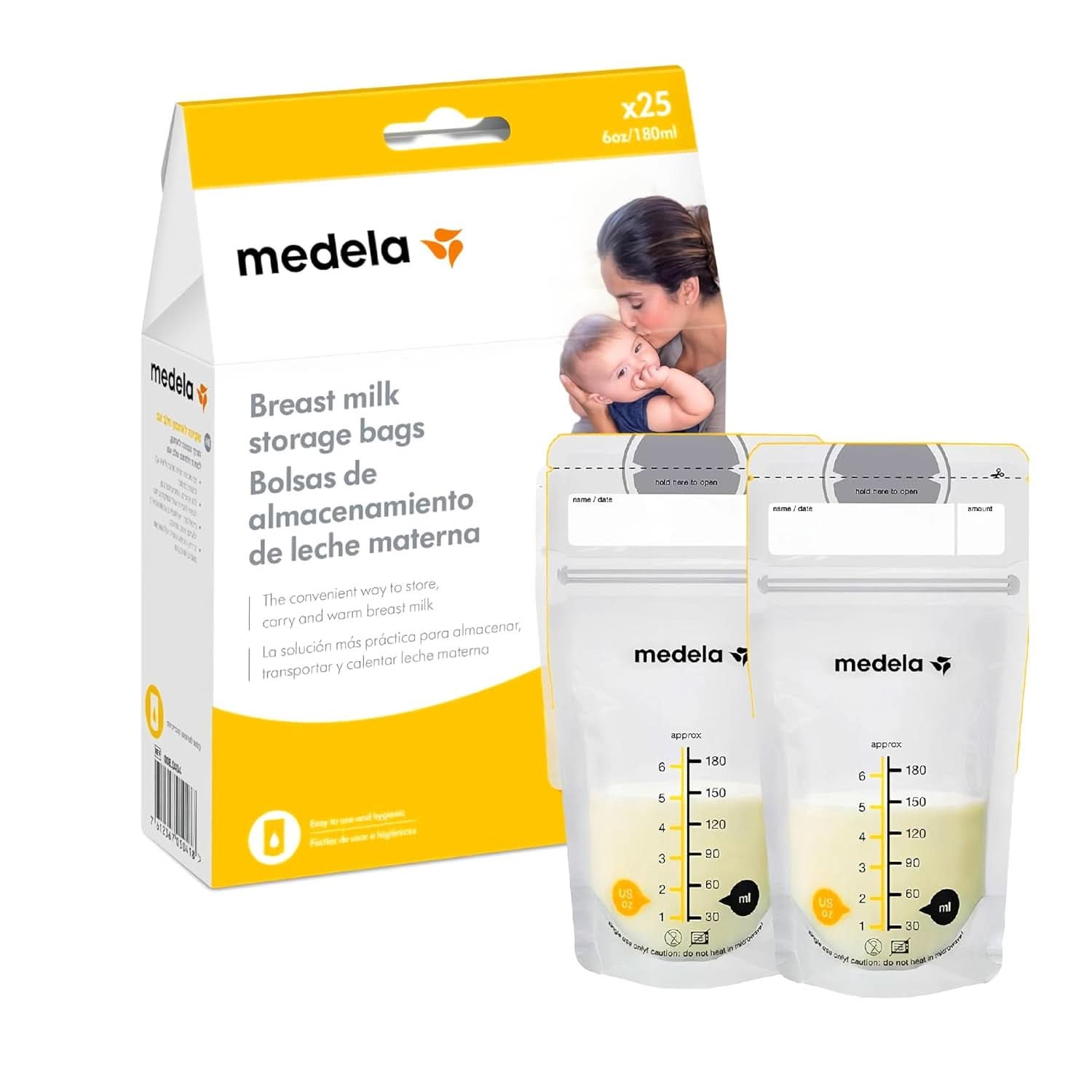 Medela breast milk storage bags 25 pcs, approx. 200 ml, white (Spanish version) Food and Breastfeeding Accessories Bebe Naty Shop