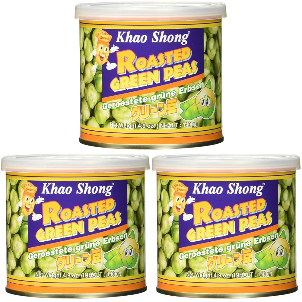Khao Shong Fried Green Peas with Wasabi, Crispy Peas in a Spicy Batter, A Low-Fat Alternative to Nuts, Medium Spicy, 1 140g Can | 140 g (1 pack)
