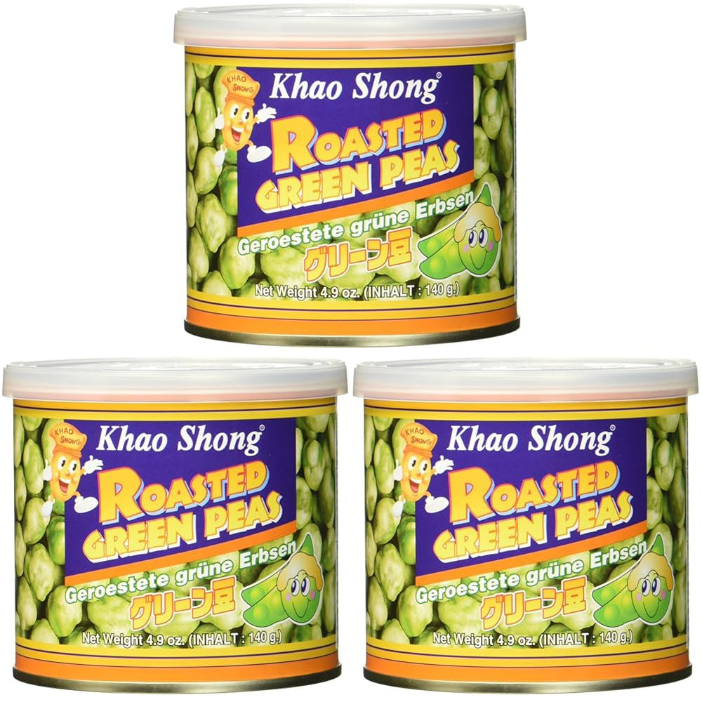Khao Shong Fried Green Peas with Wasabi, Crispy Peas in a Spicy Batter, A Low-Fat Alternative to Nuts, Medium Spicy, 1 140g Can | 140 g (1 pack)