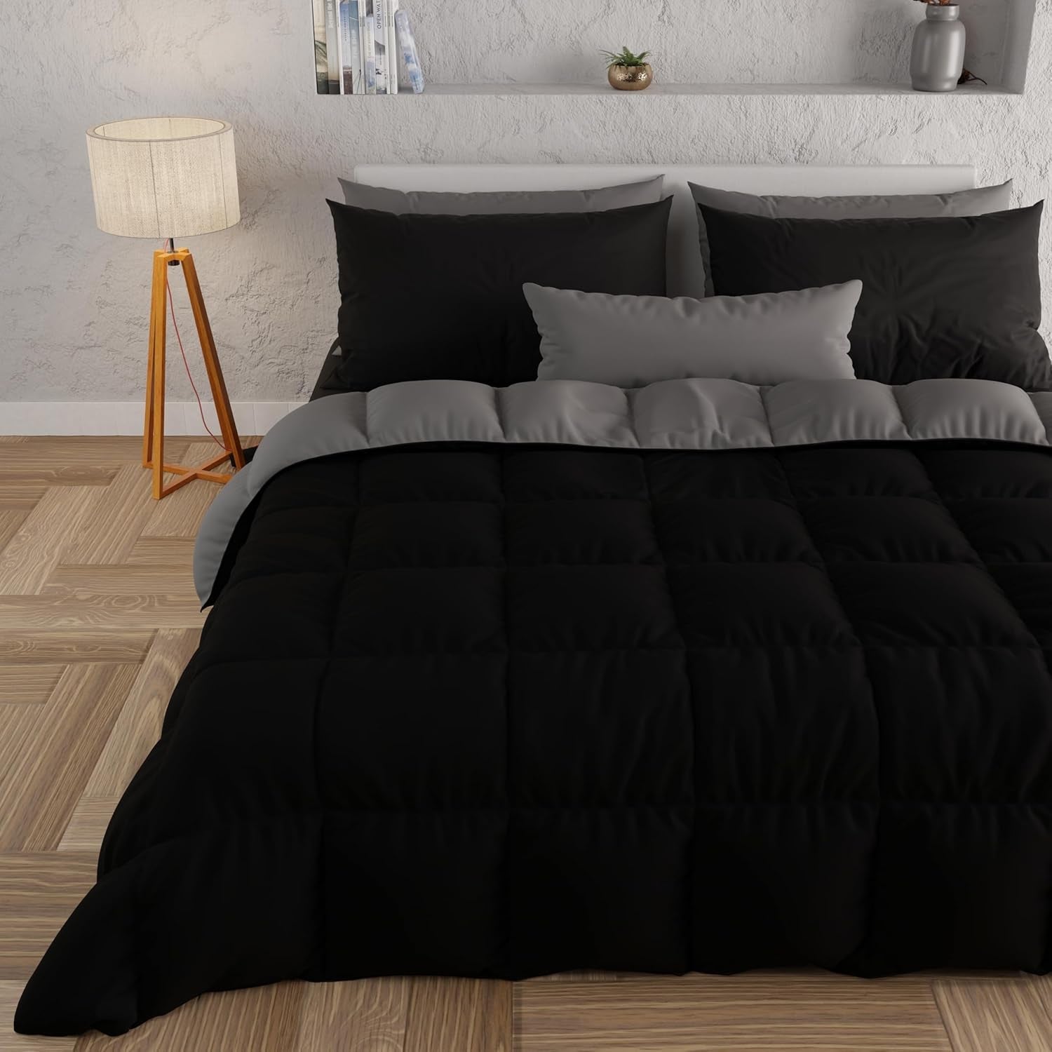 PETTI Artigiani Italiani - Double bed winter quilt, maxi, monochrome, double-sided, white, gray, 100% Made in Italy Duvets and quilts Naty Shop Black Matrimoniale Maxi