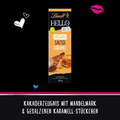 Lindt Schokolade HELLO Tafel Vegan Salted Caramel | 100 g Tafel | Vegan Mit Kakao, Mandelmark, Karamellzucker Und Einem Hauch Von Salz | Schokoladengeschenk Naty Shop