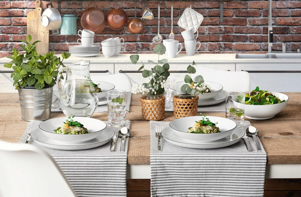 Set de veselă Seltmann Weiden 001.737148 Lido - 6 farfurii de cină + 6 farfurii de fond - 12 piese - Black Line