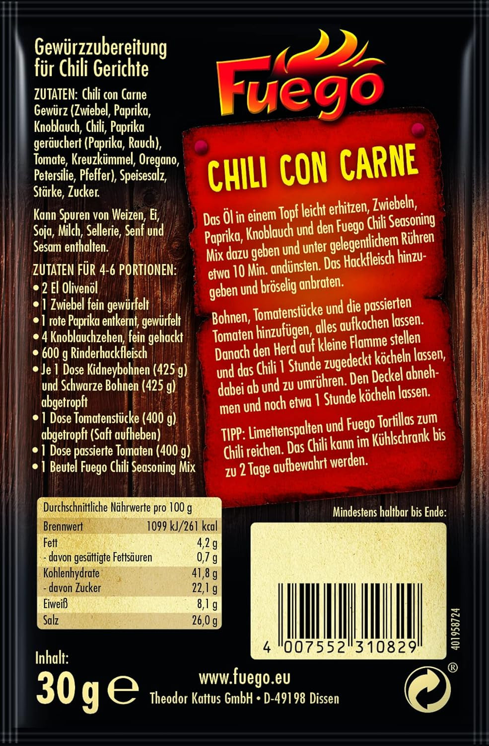 - Chili con Carne Seasoning Mix | Würzmischung für Chili con Carne, vegetarian Chili without Carne | For 4-6 servings Vegan, ohne Gesmacksverstärker | 30 g in Bag
