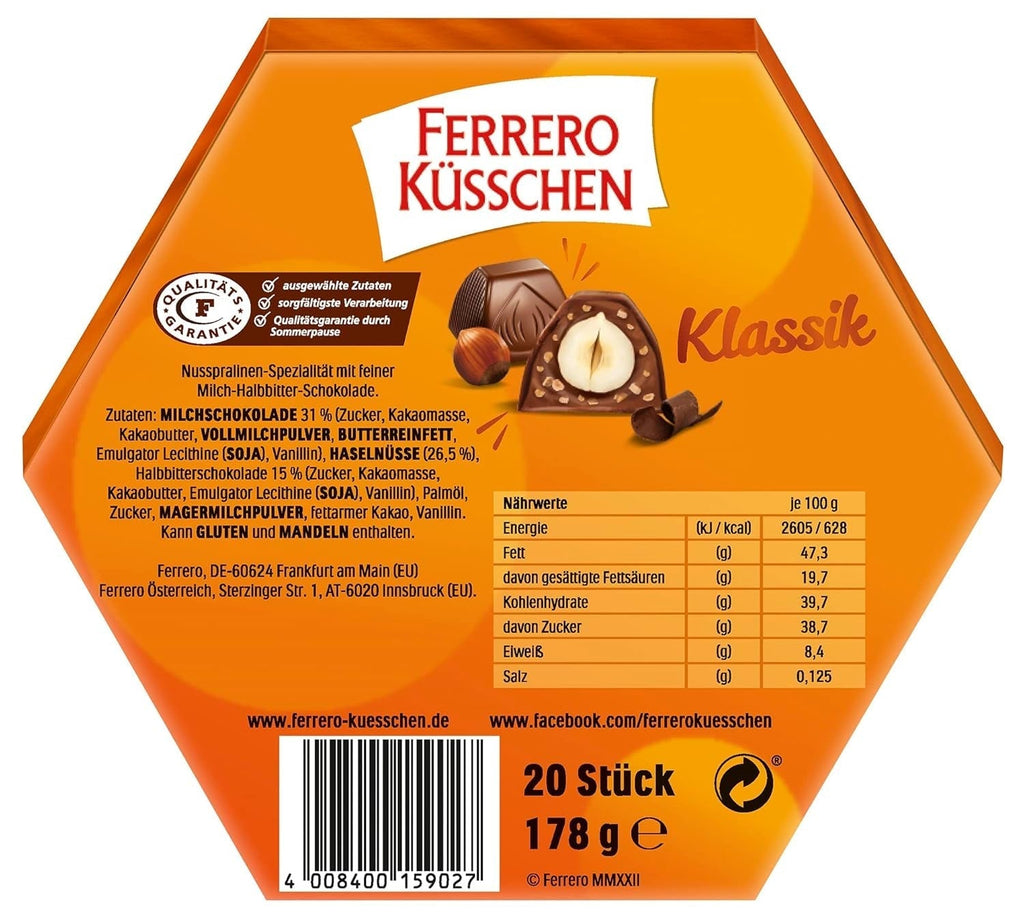 Ferrero Kisses Classic – Alune prăjite crocante acoperite cu ciocolată fină Bomboane de Ciocolata Naty Shop