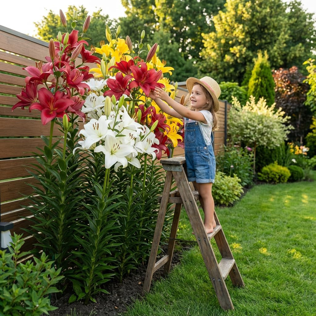 Collection of Giant Lily Bulbs (15 Flower Bulbs), 5 Fragrant Varieties, 5 of Each Color, Dutch Hardy Perennial Mix for the Garden (Large Bulbs, Seedless)
