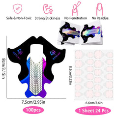 ® 100 de șabloane pentru unghii și 1 foaie cu 24 de dischete adezive transparente pentru unghii, șabloane pentru extensii de unghii, șabloane autoadezive pentru extensii de unghii cu gel, accesorii pentru unghii artificiale