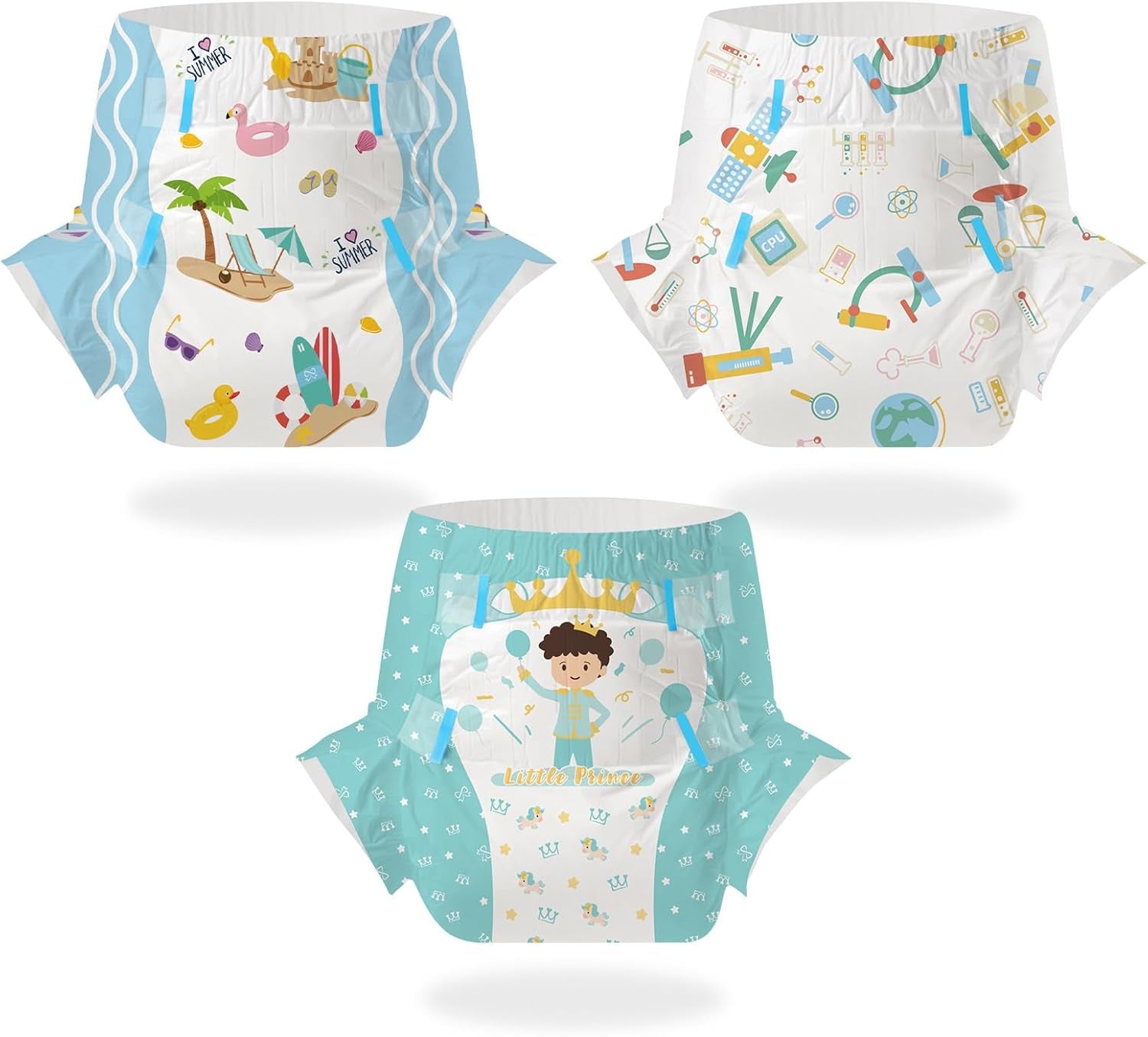 CutiePlusU Adult Diapers 2 Pack Disposable Incontinence Panties with Flaps for Women and Men Maximum Absorbency Overnight - Little Prince (Medium 71-96cm)