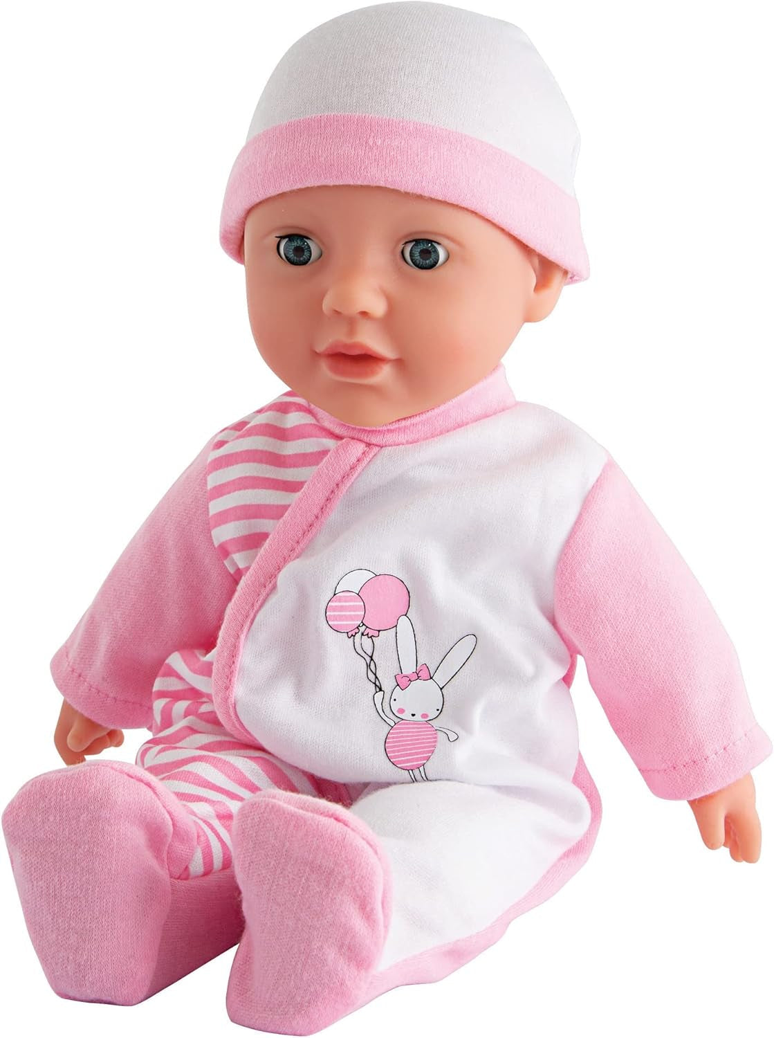 Simba 105140020 - My Love Baby Talk, păpușă cu corp moale și ochi adormiți într-o salopă drăguță, scoate 24 de sunete de bebeluș, 30 cm, păpușă pentru copii de la 2 ani