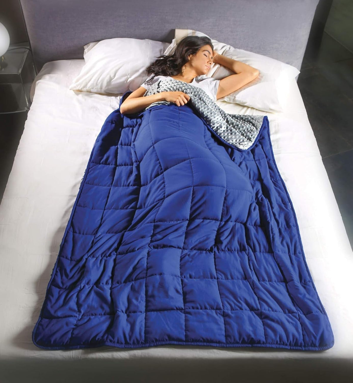 Kanguru Calmya, Pătură ponderată 10,5 kg, Vă ajută să adormiți și să dormiți mai bine, Potrivit pentru persoanele cu o greutate corporală de peste 90 kg Plapumi si pilote Naty Shop Albastru/gri 10,5 kg 120X180