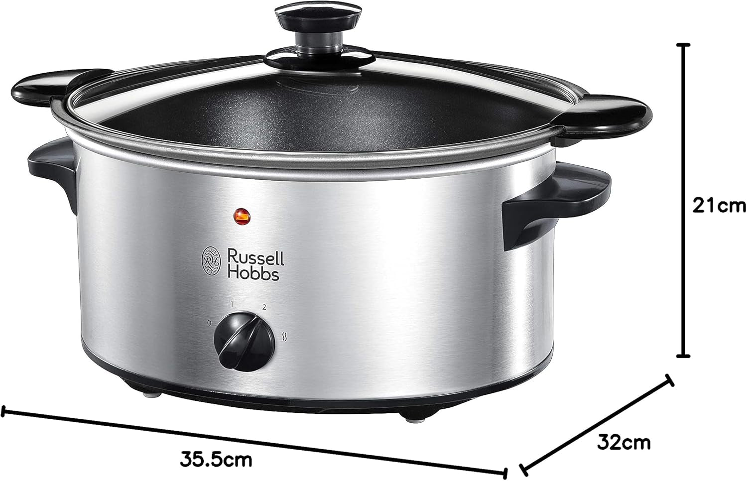 Russell Hobbs Slow Cooker, 3.5 Liter Non-Stick, Stainless Steel, 3 Temperature Settings and Keep Warm Function, 160W Slow Cooker Naty Shop