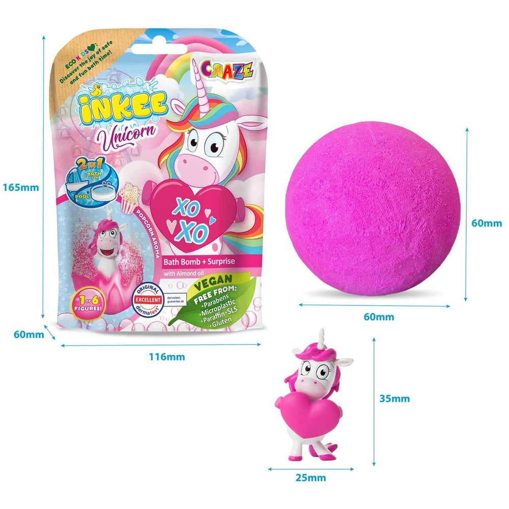 INKEE UNICORN | Bath bomb for children with surprise, 100 G, unicorn, popcorn scent Mother and Child Naty Shop