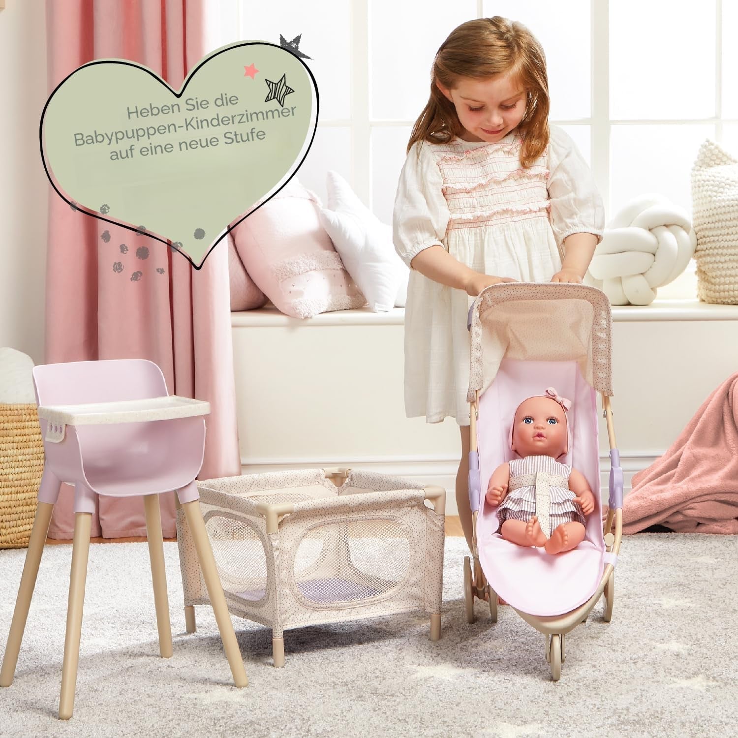 LullaBaby - Baby Puppe - Einteiler & Mütze - 36 cm Realistic Baby-Puppe - Hazelnut Brown Eyes & Soft Body - Romper & Schnuller-Zubehör - Pretend Play Spielzeug - Kinder 2 Jahre +