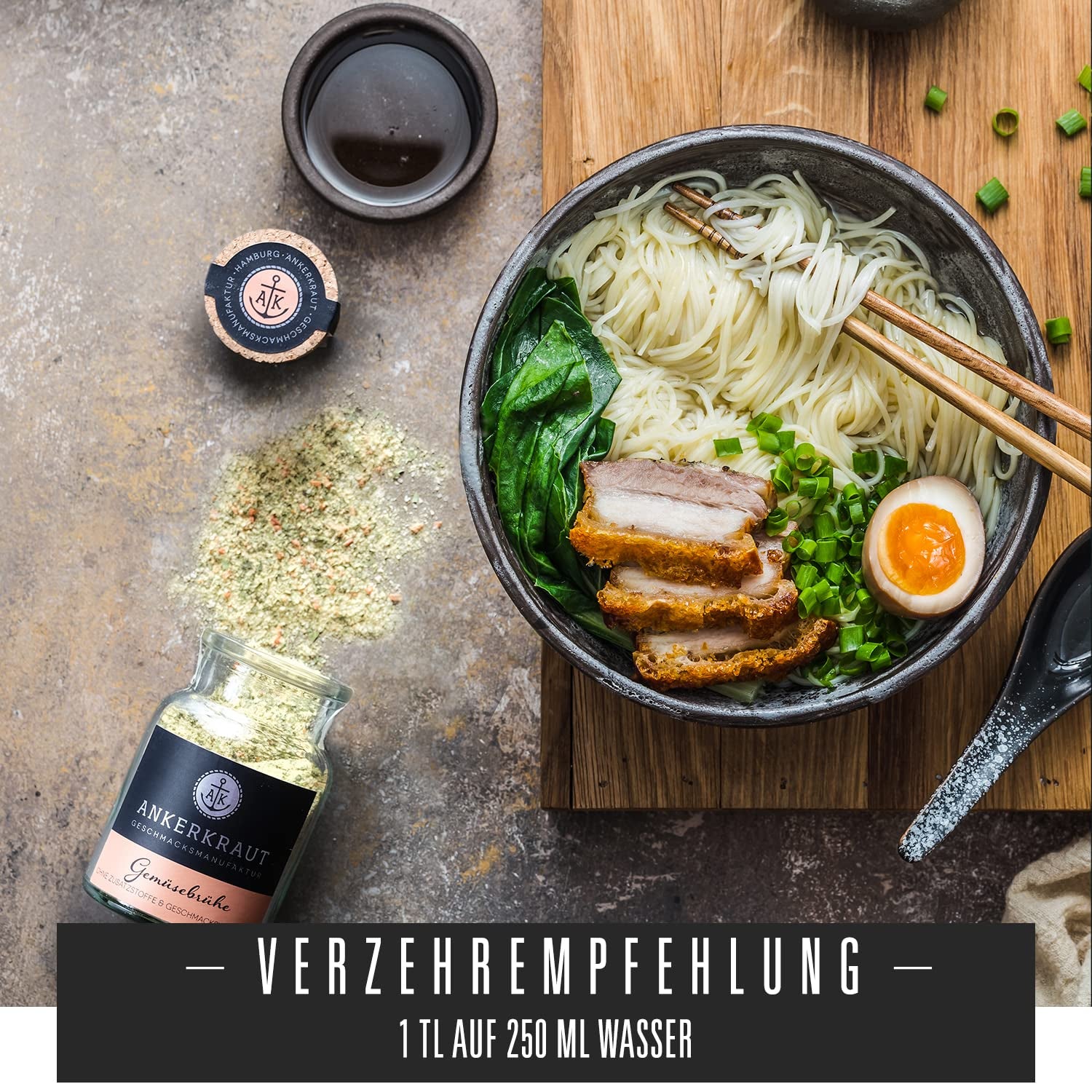 Ankerkraut Gemüsebrühe, ohne Gemsckverstärker, ohne Zucker, 90g in cork glass, Mischung würzender Ingredient für Brühe