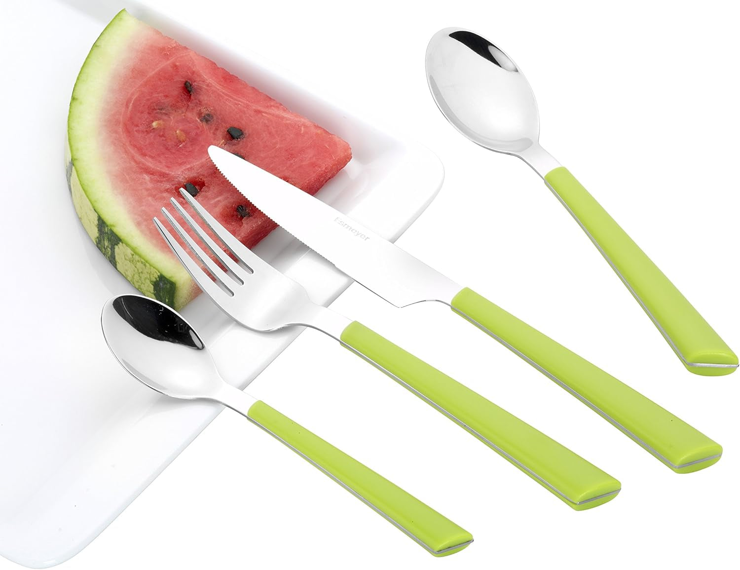 JANE cutlery, polished stainless steel 18/0, green plastic handles, 24 pieces Kitchen Naty Shop