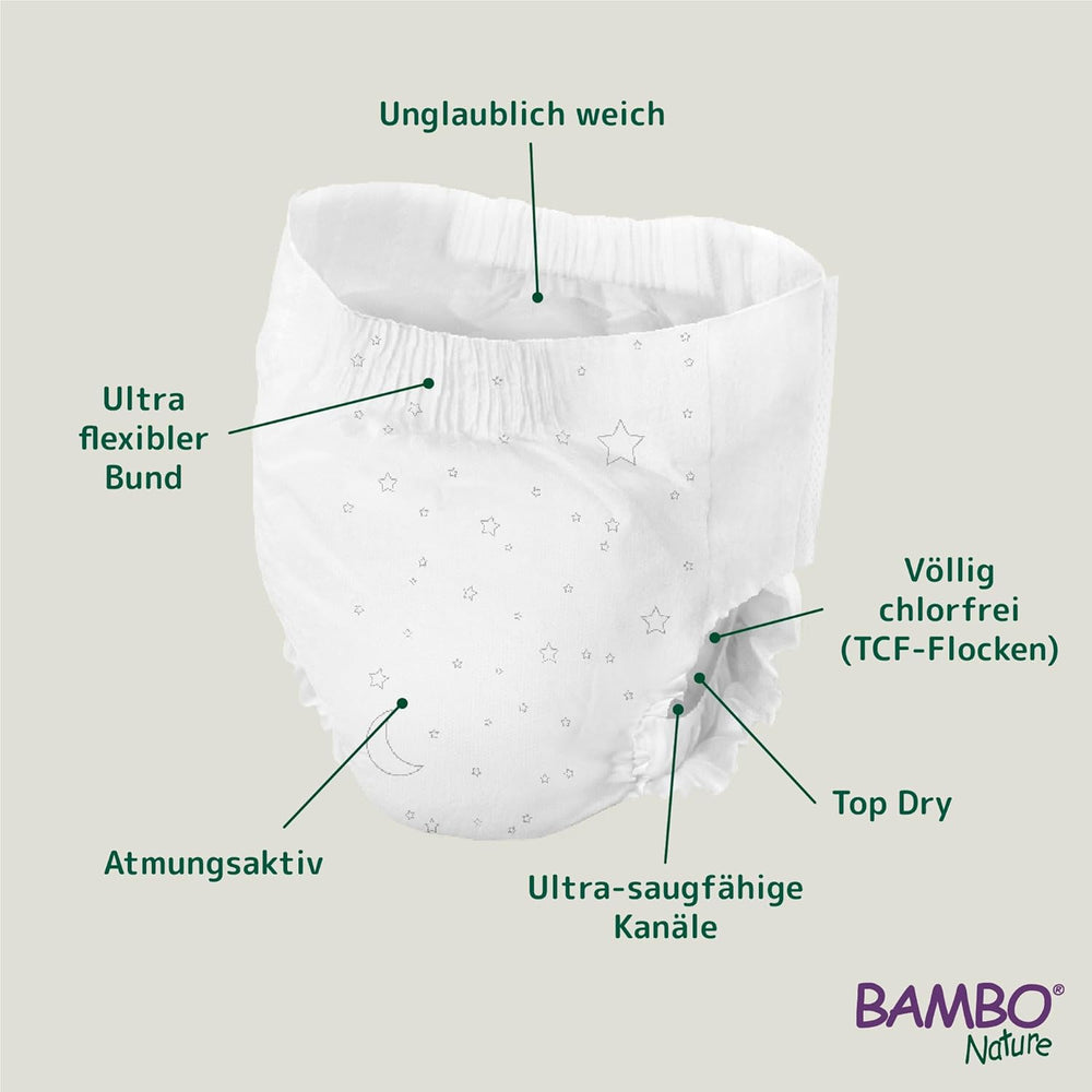 Bambo Dreamy Nighttime Pull-Up Diapers, Large (35-50kg/77-110lbs), 10-Pack | Pull-Up diapers for children | Ultra-absorbent bedwetting nightwear