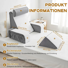 Pernă de citit cu suport pentru gât și cotieră detașabile, pernă de spate confortabilă și ușoară pentru pat și canapea, pernă de spate pentru adulți, spătar din spumă cu memorie pentru citit, vizionat la televizor și jocuri video