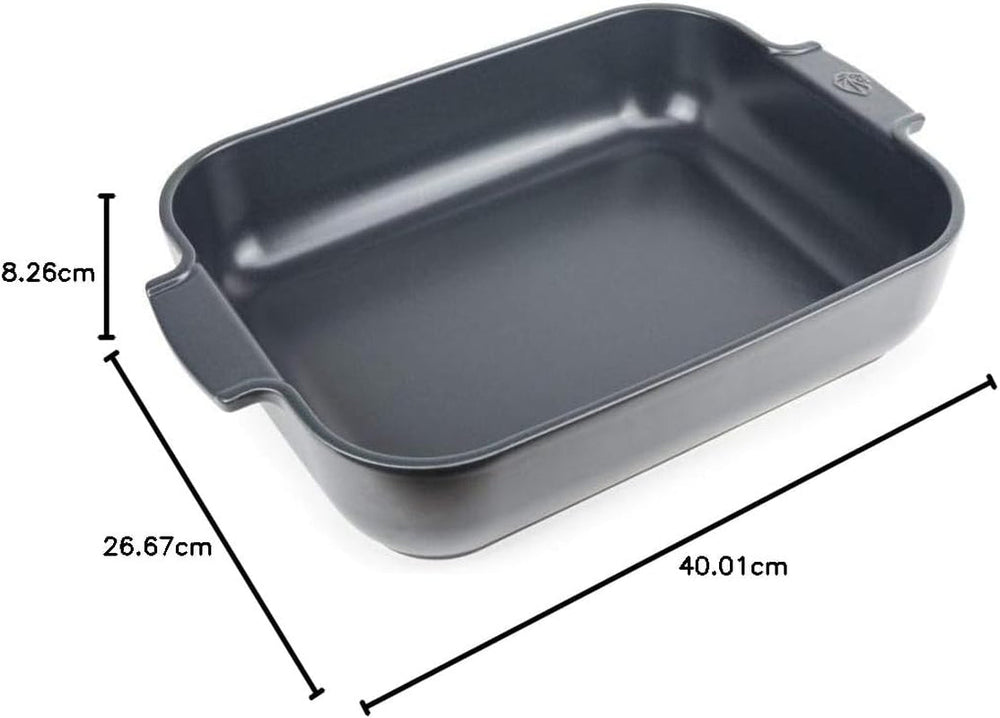 Peugeot Appolia Rechteckige Auflaufform Mit Griffen, Keramik, Schiefer / Grau, 8.3X40.5X27.2 Cm, Fassungsvermögen: Ca. 4 L, 60022 Molds and trays for baking Naty Shop