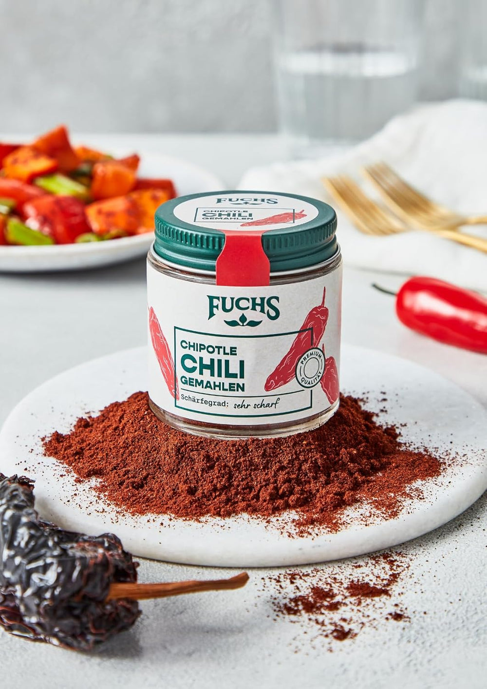 Fuchs Gewürze - Chipotle Chili gemahlen | Rauchiges Chilipulver | Chilli powder in Premium Quality 50 g im wiederverschließbaren Gewürzglas