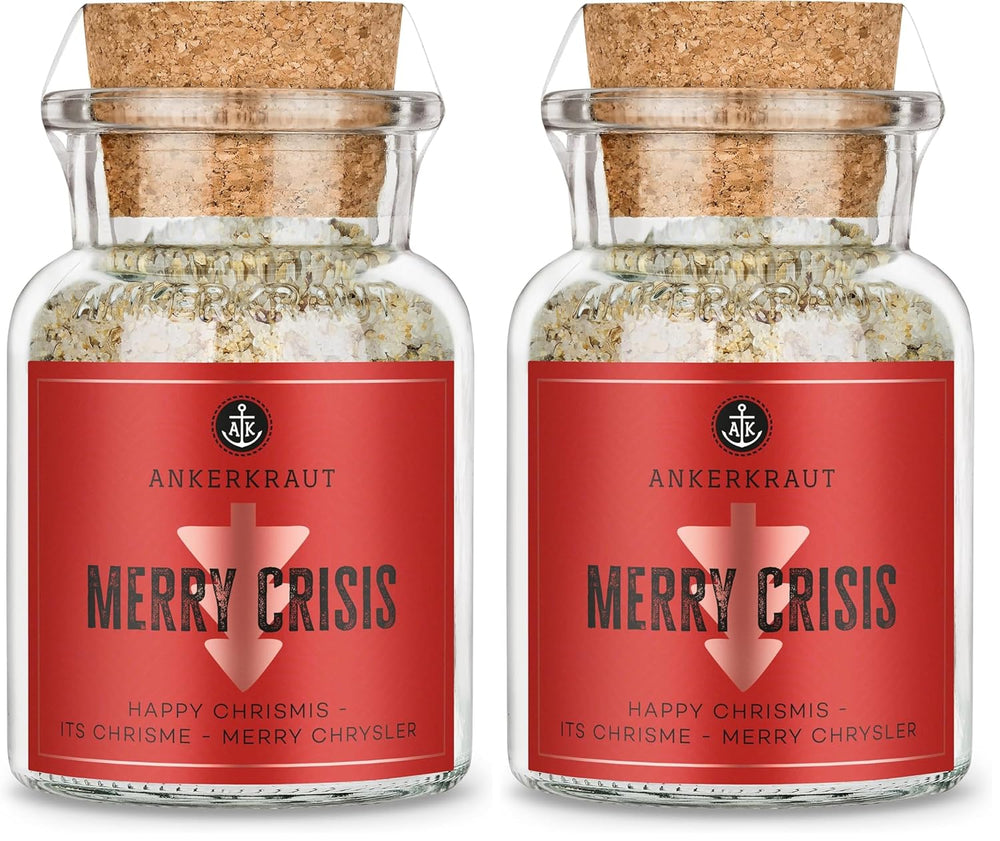 Ankerkraut "Merry Crisis" Anlass-Gewürz, Aioli Pfeffer Salz zum Verschenken, Gewürz Geschenk mit Knoblauch, 155 g im Corkenglas