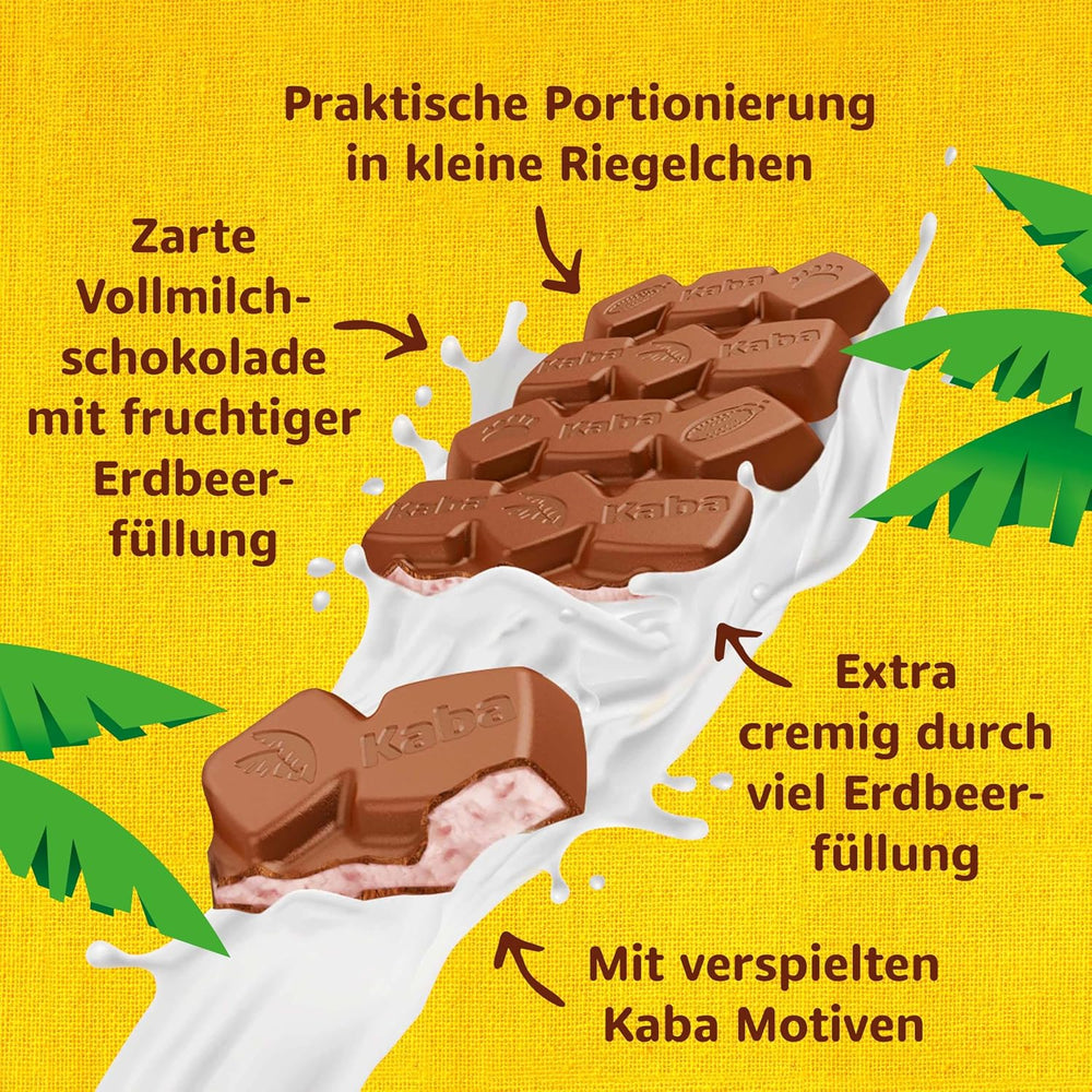 Kaba Milk Chocolate with Strawberry Cream, Filled Chocolate Bar, 90g Bar, Melt-in-your-Mouth Chocolate with Strawberry Fruity Cream and Kaba Original Flavor (Pack of 2)