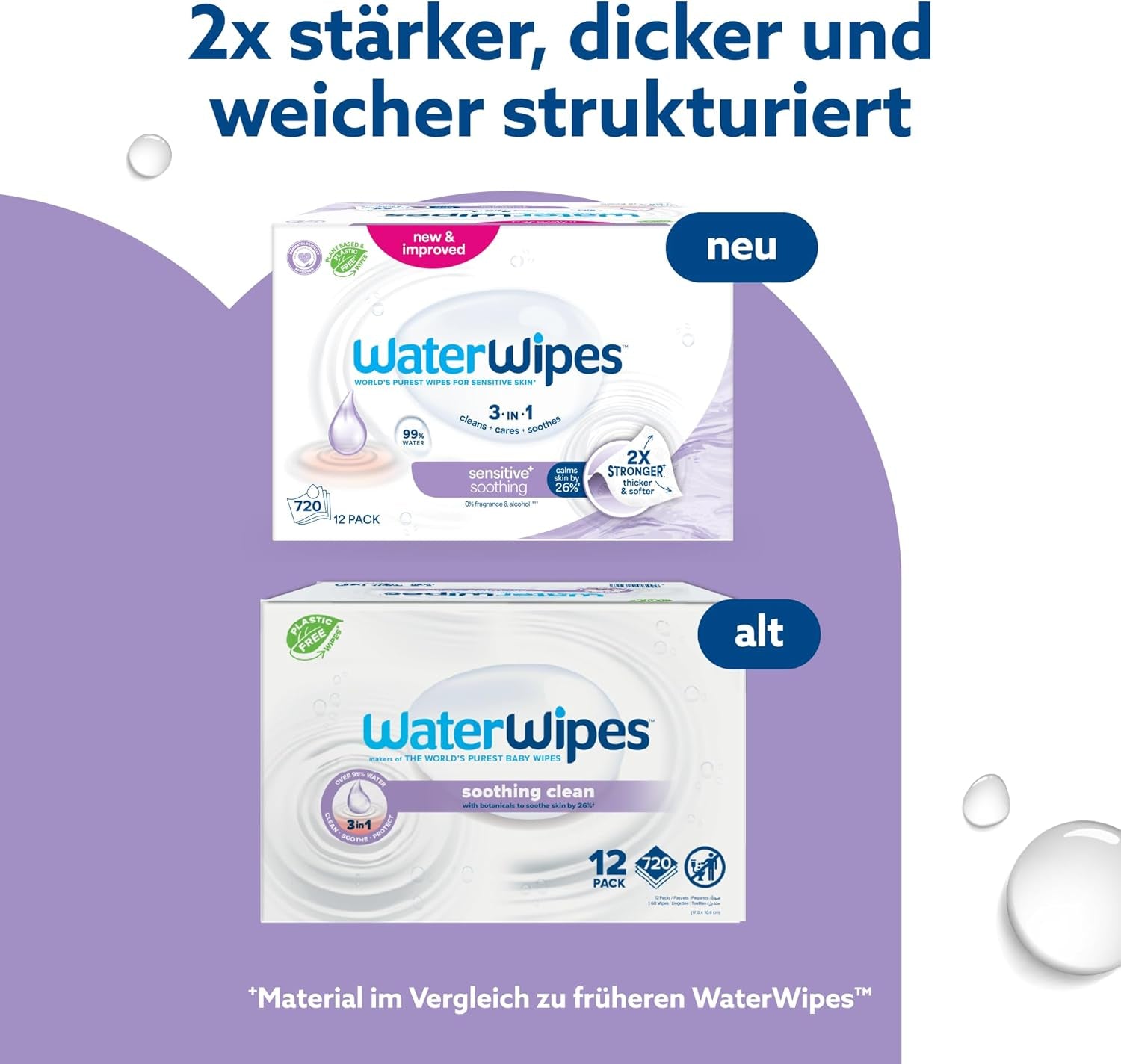 WaterWipes Sensitive+ Soothing Clean Wet Wipes, 720 Count (12 Pack), 3-in-1 Cleansing, Care and Soothing, 99% Water with Plant Extract, Fragrance Free Baby Wet Wipes
